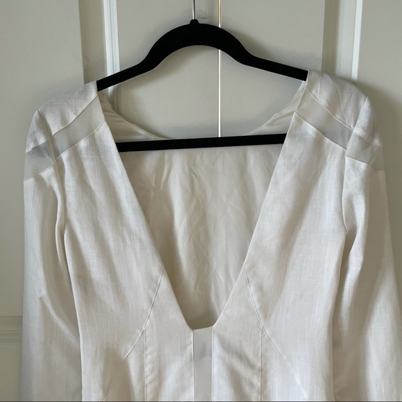 Finders Keepers Turning Tables Long Sleeve Deep V Back White Mini Dress - Picture 14 of 15